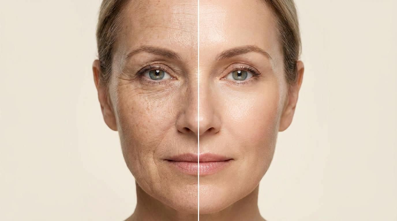 Before and after using Synevra UltraLift — visible skin transformation
