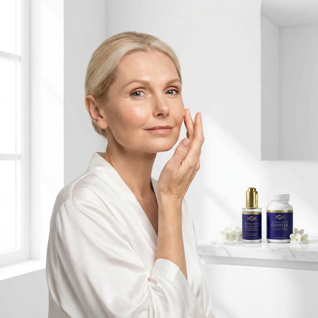 Woman applying Synevra UltraLift serum